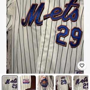 MLB NY Mets Davis 29 cool base Pinstripe Jersey majestic authentic patches 48 2x